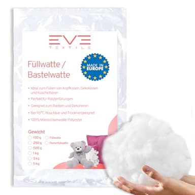 EVE Textile® Premium Füllwatte; 5kg Flauschiges Füllmaterial Kissenfüllung für Kissen, Stofftiere & Basteln; Hochwertiges Stopfmaterial 100% Polyester; Waschbar bis 95°C (Füllwatte, 5000 Gramm)