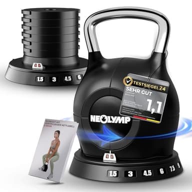 NEOLYMP Kettlebell Set 1,5-10 kg - 7-in-1 Kettlebell verstellbar für Ganzkörper-Workout Zuhause - Kugelhantel mit robustem Edelstahl-Handgriff für perfektes Schwungerlebnis