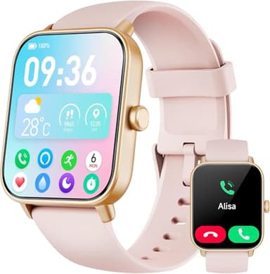 Smartwatch Damen mit Telefonfunktion, Alexa eingebaute 1.8'' Fitnessuhr Damen mit Herzfrequenz, SpO2, Schlaf, Stress Monitor, 100+ Sportmodi, IP68 Wasserdicht Uhr für Android iOS (Rosa)