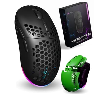 Nyfter - NYF22 Wireless Gaming Mouse Ultraleicht 75g leistungsstark mit 400mA 19K DPI, 400 IPS 1000 hz 50h Akkulaufzeit langlebig Zwei wechselbare Cases inkl.