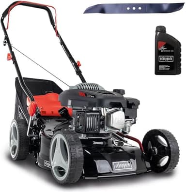 Scheppach Rasenmäher RM420 | 3in1-3,4PS | Schnittbreite 420mm | 45L Fangkorb | Schnitthöhenverstellung 25-75 mm | inkl. Motoröl & Ersatzmesser