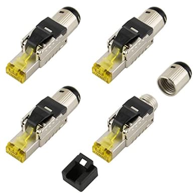 SeKi 4x Werkzeugfreier RJ45 Netzwerkstecker CAT 8.1 im Metallgehäuse passend für Verlegekabel und Patchkabel; Feldkonfektionierbar LAN Stecker für Netzwerkkabel kompatibel mit CAT5, CAT7, CAT6a, DSL