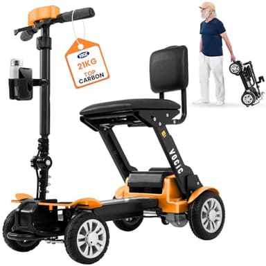 VOCIC D71 Elektromobil klappbar leicht für Senioren-21KG,20KM Kohlefaser Elektrischer Mobilitätsroller mit längenverstellbaren Rahmen bis 150KG,Flugzeugzertifizierung,5 Jahre Garantie (Orange)