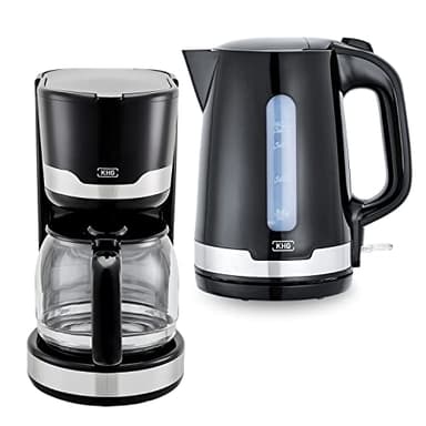 KHG Kaffeemaschine und Wasserkocher Set 2-teilig in schwarz, 1.000 & 2.200 Watt, Frühstücksset mit Kapazität 1,7 Liter Wasser oder 12 Tassen Kaffee, Küchenset mit Kalkfilter & Permanentfilter