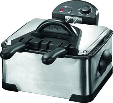 Clatronic® Doppel-Fritteuse | 2 Frittierkörbe & 1 großer Frittierkorb | Kapazität für 4L Öl/Fett |Stufenlos regelbarer Thermostat bis 190° C | 2 Kontrollleuchten | Spritzschutzdeckel | 2000W | FR 3195