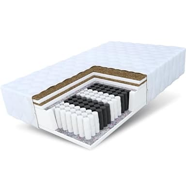 FDM Home MAX Double Matratze 180x200 cm Taschenfederkern Höhe 26 cm Härtegrad H3 H5 7-Liegezonen Öko-Tex Allergikergeeignet Bezug Waschbar Kokosfaser-Einlage