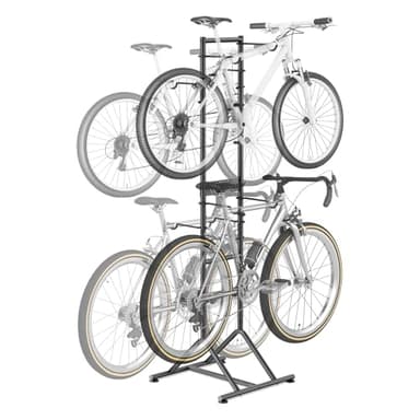 Mimoke Fahrradträger für Garage & Zuhause – bohrfrei, höhenverstellbar für verschiedene Fahrradgrößen. Abnehmbare Halter für Helme, Handschuhe und mehr. Freistehende vertikale Lagerung.