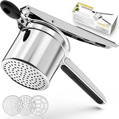 SPEENSUN Kartoffelpresse & Spätzlepresse aus Edelstahl (450 ML) mit 3 austauschbaren Sieben, rutschfestem Silikongriff - spülmaschinenfest & 180 Tage Garantie