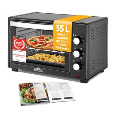 TZS First Austria Minibackofen 35L I Umluft I Premium-X Coating (Antihaftbeschichtung) I Auftauen&Warmhalten I Rezeptheft I Backofen Pizzaofen Grill