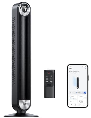 Dreo Smart Leiser Turmventilator mit Kühlung, 106cm WiFi Alexa Tower Fan, 90° oszillierender Ventilator, Fernbedienung 9-Geschwindigkeit 4 Modi 12 Std Timer Sprachsteuerung, Cruiser Pro T2S, Schwarz