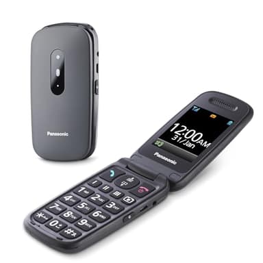 Panasonic KX-TU446EXG Seniorenhandy ohne Vertrag (SOS-Notruftaste, Stoßfest, Sprachverstärker, große getrennte Tasten, große Schrift und Nummernanzeige, Licht, 2,4 Zoll Farbdisplay, Klapphandy, grau
