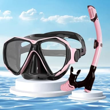 Schnorchelset Erwachsene,Taucherbrille Erwachsene 180°Panorama Weitsicht,Taucherbrille mit Schnorchel Anti-Fog Anti-Leck aus Gehärtetem Glas,Schnorchelset für Tauchen Schnorcheln Schwimmen(Rosa)
