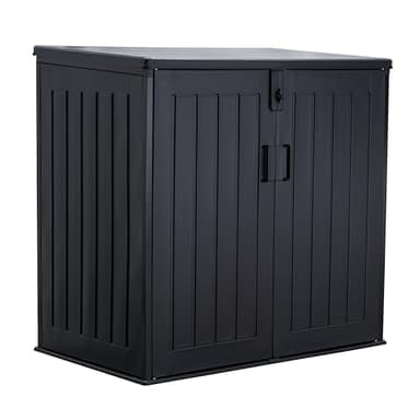 Koll Living Mülltonnenbox Soraya mit 775 Liter aus Kunststoff in Holzoptik – abschließbar, wetterfest, UV-beständig, mit Gasdruckfedern – Schwarz/Grau