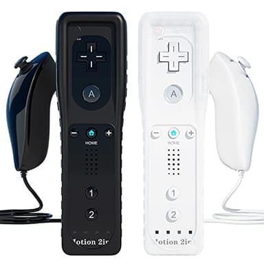 2 Sets Fernbedienung für Wii, Ersatz-Fernbedienung eingebauter Motion Plus Controller und Nunchuck (Schwarz Weiß)