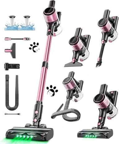 SUXIANGVAC Akku Staubsauger 45000Pa/500W/45Min, Staubsauger Kabellos Laufzeit mit LED Display und Anti Tangle Bürste, 73cm Ausziehbarer Schlauch für Hartböden Teppiche Tierhaare,Rosa