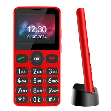 Melefon Seniorenhandy mit großen Tasten,2.2 Zoll Farbdisplay,einfach zu bedienen,Ohne Vertrag Handy für Senioren | SOS-Taste | FM Radio | Torch |1000mAh Batterie mit Ladestation (Rot)