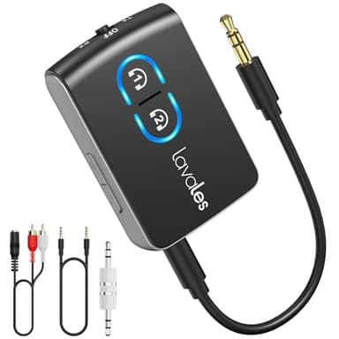 Lavales Bluetooth 5.3 Sender Empfänger, Wireless 2-in-1 Audio Adapter Bluetooth Splitter für 2 Kopfhörer, AptX-LL 3,5 mm Klinke für TV/Flugzeug/Lautsprecher/Fitnessstudio (einstellbare Lautstärke)