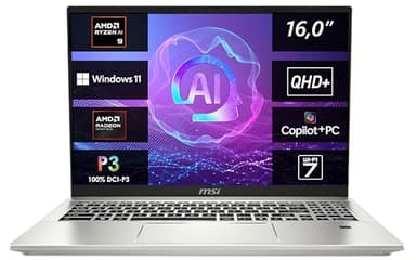 MSI Prestige A16 AI+, Business Laptop, Copilot+ PC, 16,0" QHD+, AMD Ryzen AI 9 365 Prozessor, 32 GB LPDDR5X-7500 RAM, 1 TB, AMD Radeon 880M, Windows 11 Home, QWERTZ Tastatur, A3HMG-036