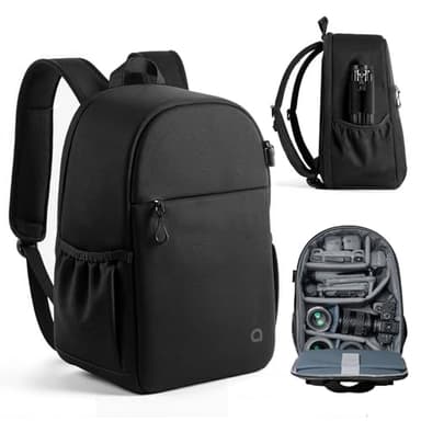 llano Kamerarucksack für DSLR/SLR/Spiegellose Kameras – Wasserabweisender Fotorucksack mit Laptopfach & Stativhalterung, Kompakte Tasche Reisen & Outdoor, Mittelgroß 10 L Fassungsvermögen, Schwarz