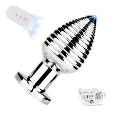 AMAZBEE Vibrator Fernbedienung Metall Vibrating Analplug G-Punkt & Klitoris Bietet Vibration Rainbow LED Light Base Spiral Texture With 10 Vibration Patterns Sexspielzeug für Männer und Frauen