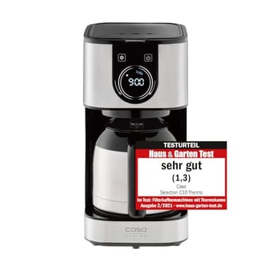 Caso Selection C10- Testurteil Sehr Gut, Thermo Kaffeemaschine mit 1,2 L Thermoskanne, Timer, aus Edelstahl mit Permanentfilter für 10 Tassen, Edelstahl, Schwarz