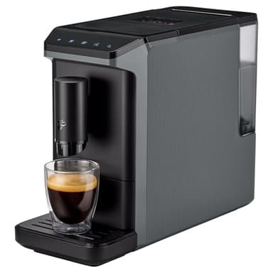Tchibo Kaffeevollautomat Esperto mini für Caffè Crema und Espresso, nur 16cm breit, klein und kompakt, geeignet für jede Küche, Camping, Tinyhouse, Studentenapartment, Grau