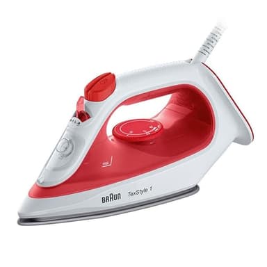 Braun Dampfbügeleisen TexStyle 1 SI1019RD, Bügeleisen, Antihaftbeschichtete Bügelsohle, 120 g/min Dampfstoß, Leitungswassergeeignet, schnelles Aufheizen (35 Sek.), 220 ml, 1.900 Watt, Rot