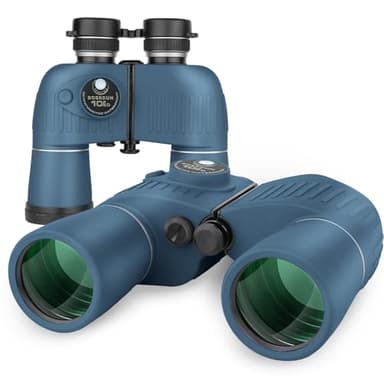 10x50 Marine Fernglas,Fernglas mit Nachtsicht Entfernungsmesser und Kompass, für Wassersport-Enthusiasten und Hobbysegler, inklusive Bereitschaftstasche, Staubschutzkappen und Trageriemen (Blue)