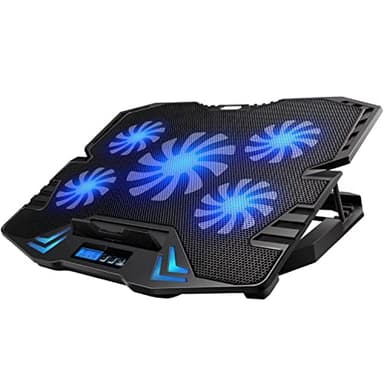 Ewent EW1259 Gaming Laptop Kühler 12-17 Zoll, 5 Ruhige Lüfter mit blau LEDs, 2 USB-Ports, Cooling Pad, Notebook Cooler Ständer Kühlpad Kühlmatte, schwarz