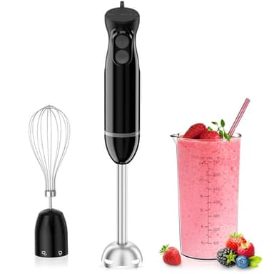 Bonsenkitchen 3 in 1 Elektrischer Stabmixer, 1000W Pürierstab Mit Messbecher und Schneebesen, 2 Geschwindigkeitsstufen, für Milchshake, Püree, Sauce, HB3202 (Schwarz)