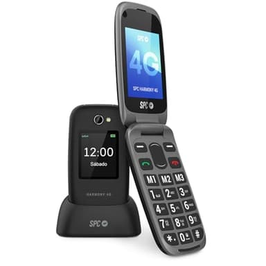 SPC Harmony 4G - Mobiles Klapphandy für Senioren, große Tasten, hörgerätekompatibel, Fernkonfiguration, SOS-Taste, hohe Klingellautstärke, Ladestation, Schwarz