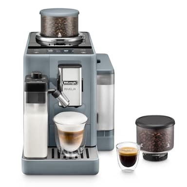 De'Longhi Rivelia EXAM440.55.G Kaffeevollautomat mit LatteCrema Milchsystem, Wechselbarer Bohnenbehälter, 16 Kaffee- & Milchgetränke auf Knopfdruck, Extra-Shot-Funktion, 3,5" Touch-Display, Grau