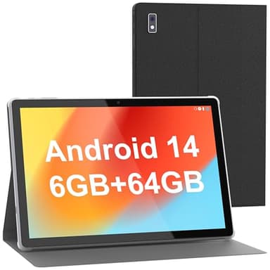Tibuta Tablet 10 Zoll Android14 Tablets, 6GB RAM + 64GB ROM (128B TF), Quad Core Tablet mit Tastatur, 1280 x 800 FHD Bildschirm, 5000mAh Akku, GPS, WLAN, Bluetooth5.0, Dual Kamera (Grau)