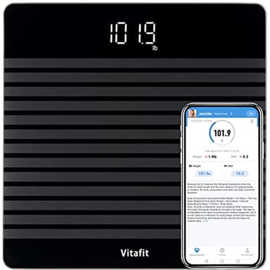 Vitafit Digitale Personenwaage Waage mit Gewicht und BMI, Smarte Körperwaage mit App via Bluetooth, Rutschfeste Plattform,Schwarz