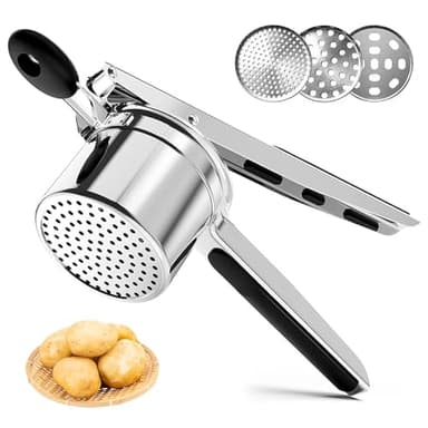 TTSTOIEE kartoffelpresse edelstahl, Gemüse Kartoffelpüree Kartoffelstampfer. 3 Scheiben und rutschfesten Silikongriffen, Kartoffelstampfer für Kartoffelpüree/Limonade