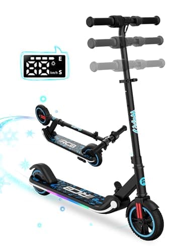RCB E-Scooter Kinder, E-Roller für Kinder 6-12 Jahren, 150W Motor - Max 16Km/h - Regenbogenlicht - Faltbarer Elektroroller Kinder - LED Anzeige, Geschenk für Kinder und Jugendliche