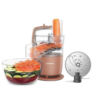 Kenwood MultiPro Go FDP22.​130RD, Küchenmaschine, Hacken, Schneiden, Reiben, Reduzieren in Püree und Kneten, 360° Express Serve, Schüssel 1,3 l, Knetklingen, 4 mm Scheibe, 650 W, Tonrot