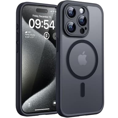 TOCOL für iPhone 15 Pro Hülle für Magsafe, Vollständiger Kameraschutz Stoßfest Kratzfest Transluzente Rückseite Magnetisch Handyhülle für iPhone 15 Pro Case, Schwarz