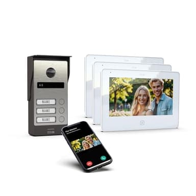 m-e ALLVISO Videotürklingel mit 2 Draht IP BUS-Technik I Aufputz-Außenstation mit 160° Weitwinkel-Kamera I 7 Zoll Monitor Innenstation mit WLAN I kostenlose Handy App, Türsprechanlage 3 Familienhaus