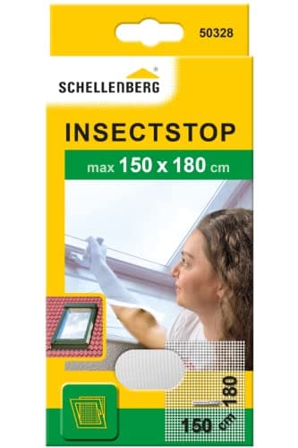 Schellenberg 50328 Fliegengitter für Dachfenster mit Reißverschluss, Insektenschutz, 150 x 180 cm, UV-stabil, einfache Montage ohne bohren, inkl. Klebestreifen, Weiß
