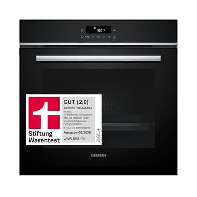 Siemens HB572ABS3, Stiftung Warentest GUT (2,0)*, iQ300 Einbau-Backofen 60x60 cm, Air Fry, Pyrolyse Selbstreinigung, LED-Touchbedienung, 3D Heißluft, Schnellaufheizung, cookControl10
