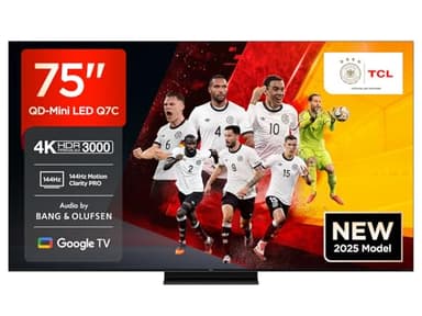 TCL 75Q7C QLED Mini LED Fernseher, 75 Zoll, 4K HDR Premium, Dolby Vision IQ & Atmos, Smart TV mit Google TV, Bang & Olufsen 6.2.2 Sound, 144Hz VRR, AMD FreeSync Premium Pro, HDMI 2.1, AirPlay 2