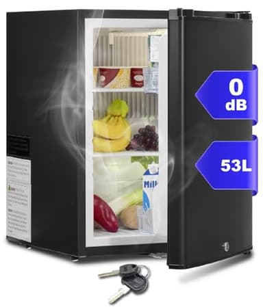 SMETA Kühlschrank 12V 230V, Camping Kühlschrank 12V 230V, Wohnwagen Kühlschrank, 53L, Absorber Kühlschrank mit Schloss für Camping, Wohnmobil, Auto, LKW, Büro, Wohnheim, Lautlos, Schwarz