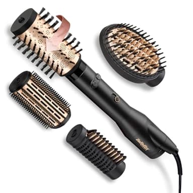 BaByliss Big Hair Luxe Rotierende Warmluftbürste, Föhnbürste mit 4 Aufsätzen zum Glätten, Bürsten und für Volumen und Form, Luxuriöse Föhnbürste für Glanz und Geschmeidigkeit, Testsieger, AS970E
