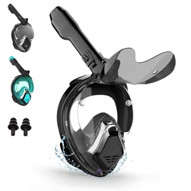 Schnorchelmaske für Erwachsene, Tauchermaske Erwachsene Mann mit Faltbarer Sonnenbrille, Vollmaske mit Kamera-Halterung, Vollgesichtsmaske 180° Sicht und Anti-Beschlag, Tauchmaske Brillenträger