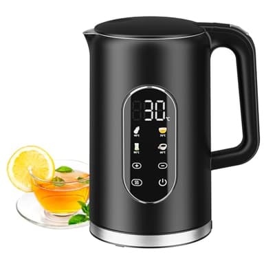 Wasserkocher, Elektrisch Edelstahl Wasserkocher mit Temperatureinstellung und LED Anzeige,40°-100°C einstellbar,1,7L, 2000W Teekocher für die Zubereitung von Tee, Kaffee, mit Warmhaltefunktion Schwarz