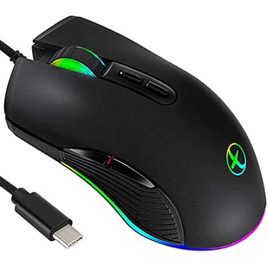 IULONEE Gaming Maus USB Typ C RGB Kabelgebundene Computer Mäuse Ergonomische Gamer Mouse Kompatibel mit M@c, PC, Matebook, Chromebook, Universal Laptop Windows Zubehör Schwarz