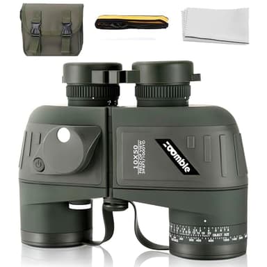 Zoomble® 10x50 Marine-Fernglas für Erwachsene | Fernglas mit Entfernungsmesser und Kompass | Verrekijker Wasserdicht, HD BaK-4-Objektiv, | Inklusive E-Book-Drafts über Vogelspotten - Green