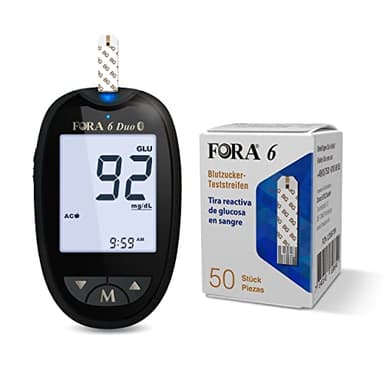 FORA 6 DUO 2-in-1 Blutzuckermessgerät Set mit 60 Teststreifen | Für Typ-1- & Typ-2-Diabetes geeignet | Mit Bluetooth & App-Verbindung