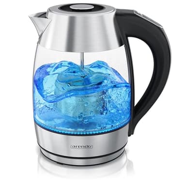 Arendo - Glas Wasserkocher mit Temperatureinstellung - Edelstahl - temperaturabhängige LED Beleuchtung - 2200 W - 1,8 L – 2 Deckel (1x mit und 1x ohne Teesieb) – Kalkfilter – Warmhaltefunkti